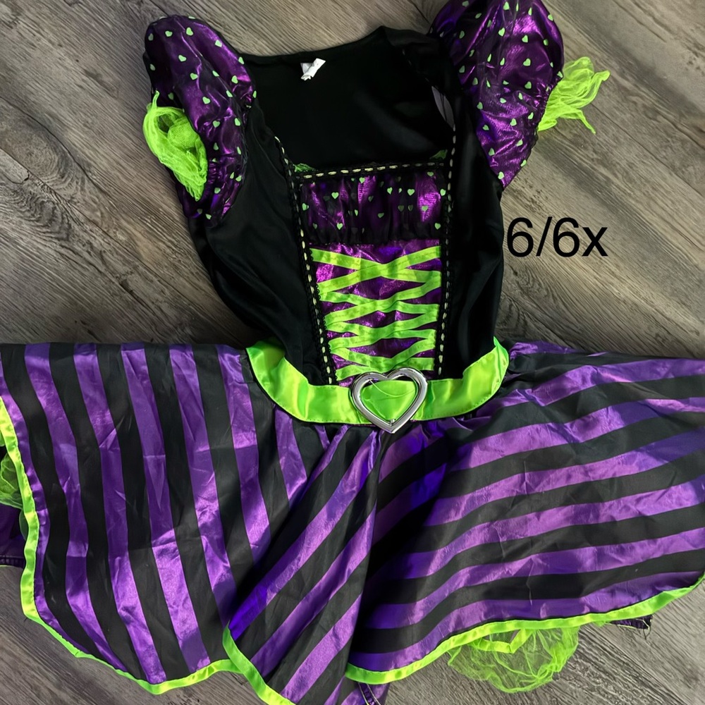 Purple and Green Striped Dress with Heart Detail